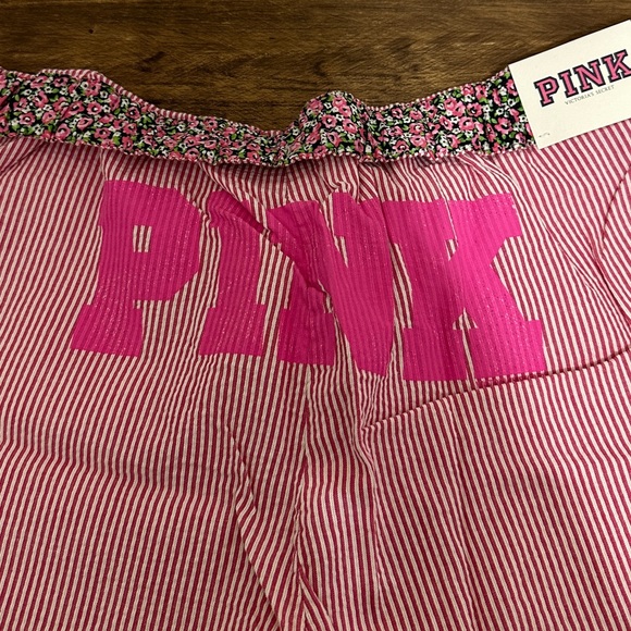 Victoria’s Secret Pink Rare Vintage Flower Pin Stripe PINK Logo Sleep Pant M NWT - Picture 4 of 10
